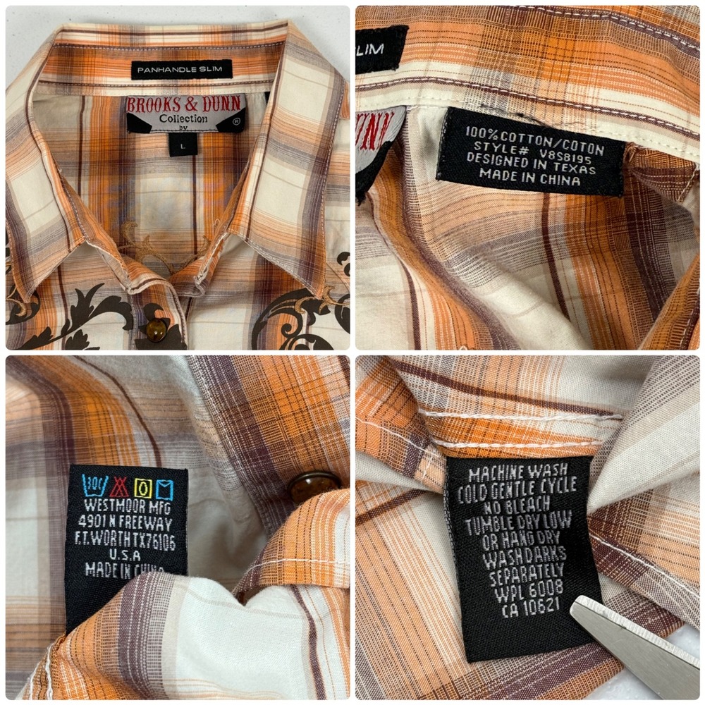 Vtg 90s Brooks & Dunn Panhandle Slim‎ Women's L Western Pearl Snap Shirt Plaid - Picture 3 of 9